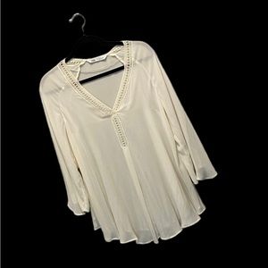 Zara Sheer Ivory Boho Flowy Tunic Boho Top - Size S